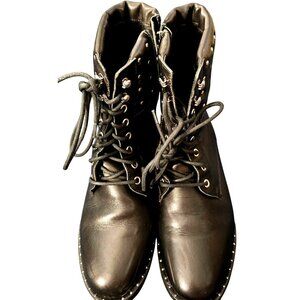 Fabianelli Black Studded Lace-Up Combat Boots With Side Zipper size‎ 7